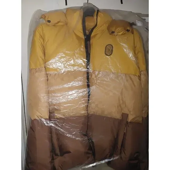 Coach Men's Colorblock Down Jacket Yellow Brown Multi Size XL $650